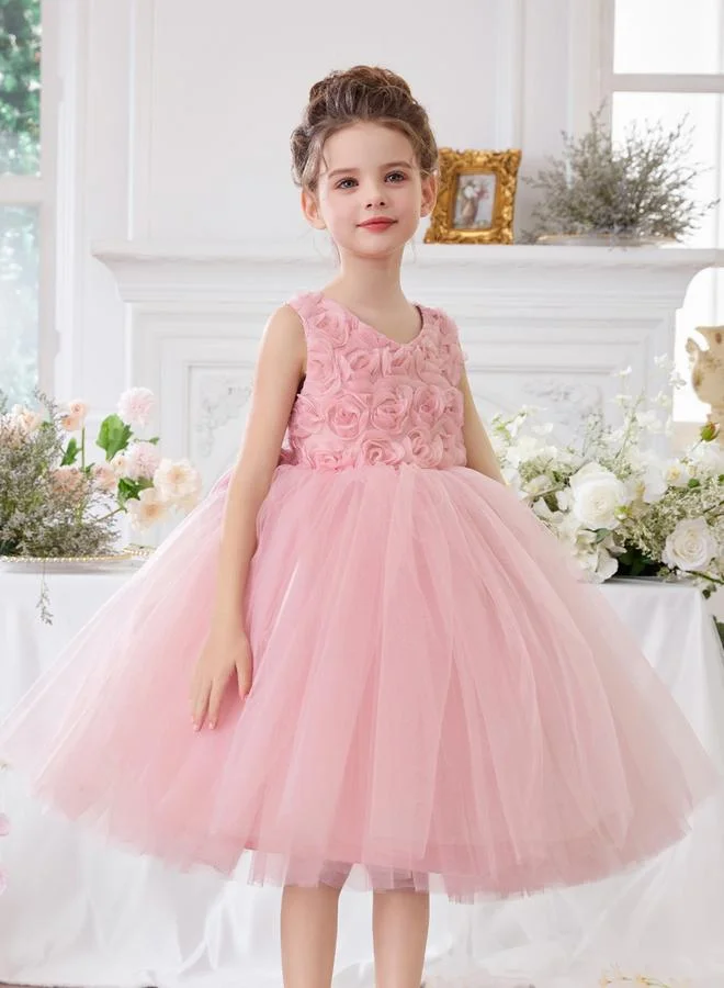 Take Two  Girls Pink Flower Details Mesh Sleeveless Dress for Women | Best Price UAE